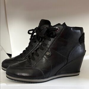 Geox Black Oxford Illusion Leather Wedge Sneaker 39